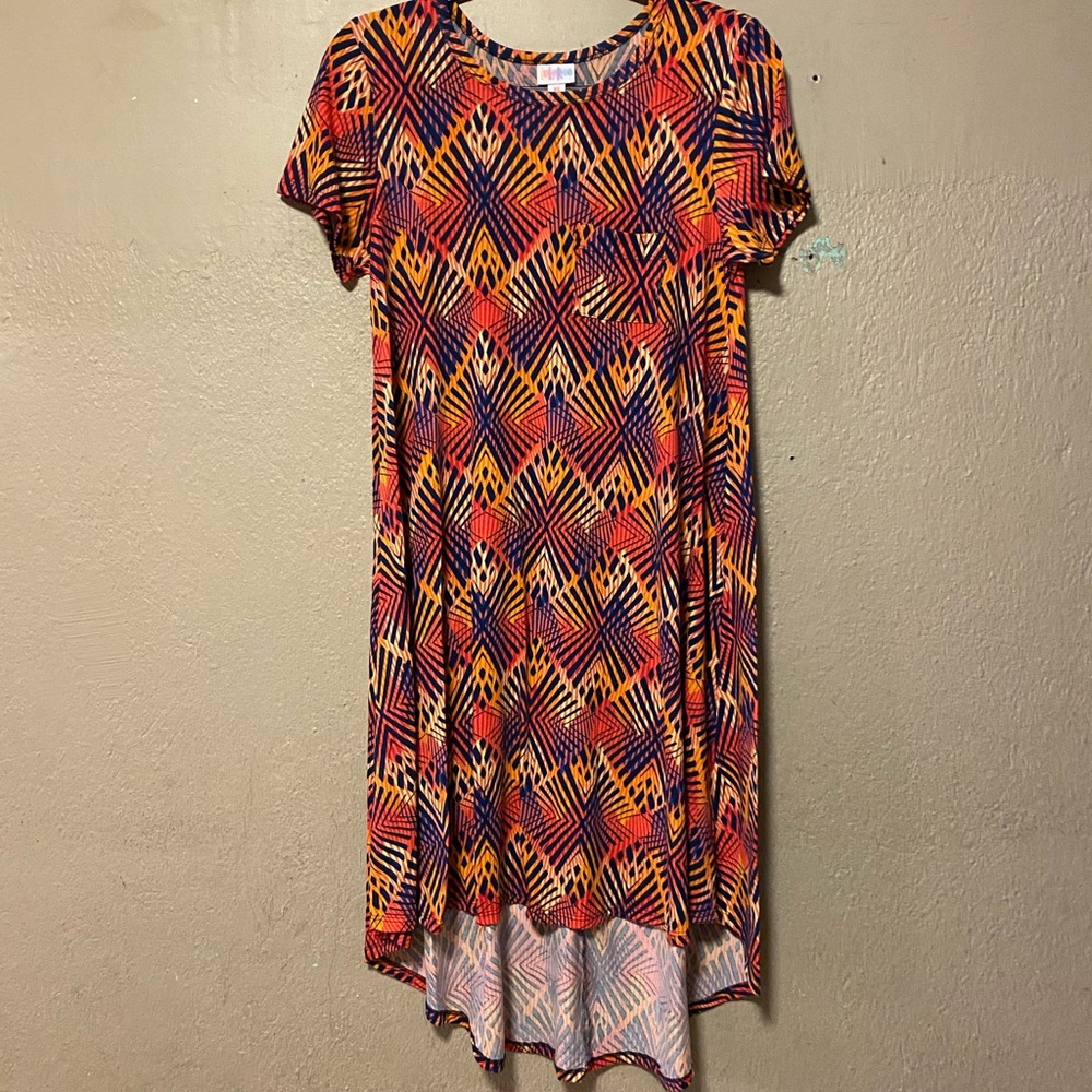 LulaRoe Carly, Xsmall. Tropical orange and navy